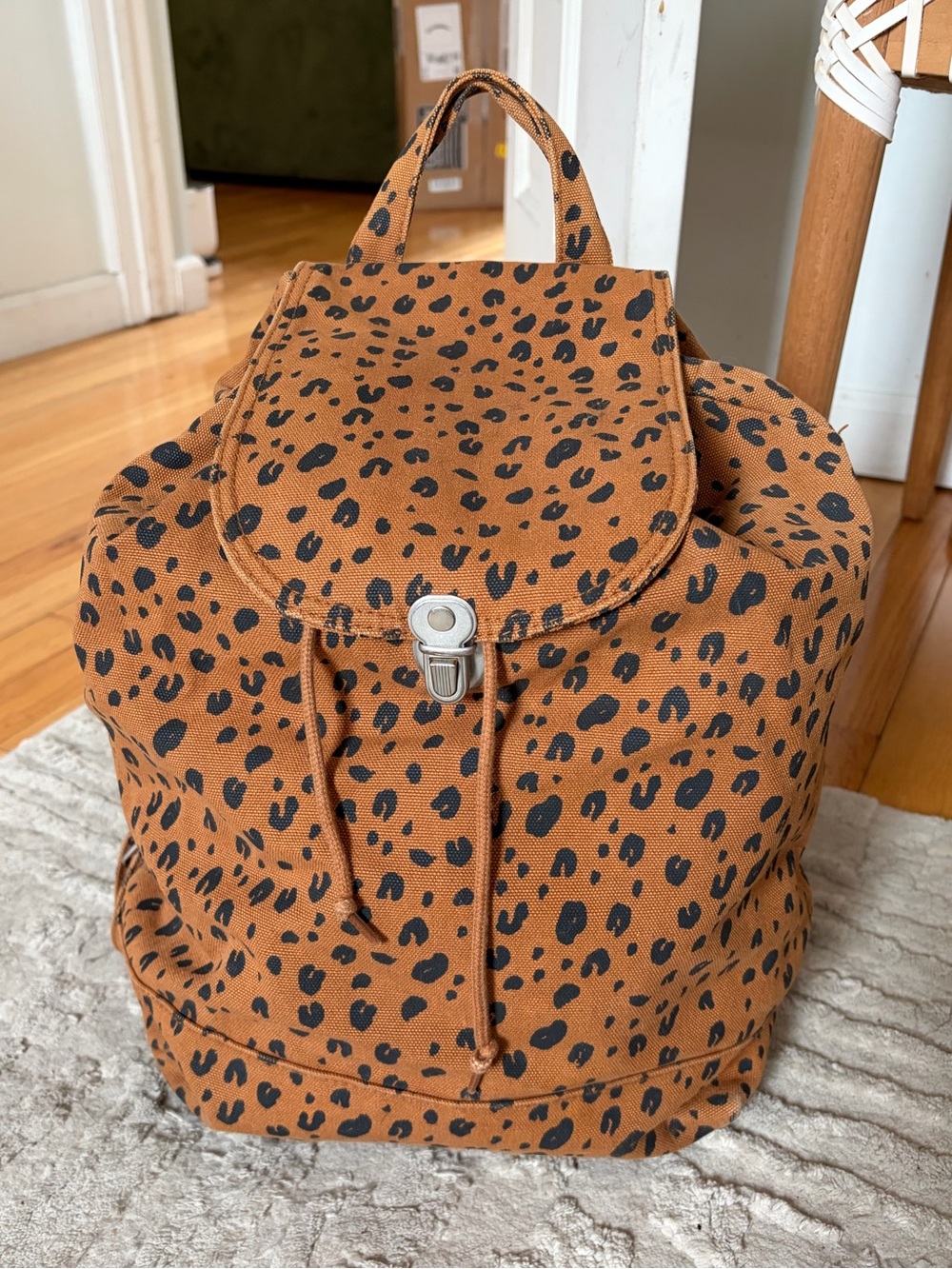 Baggu Leopard Print Canvas Backpack in Brown and Black